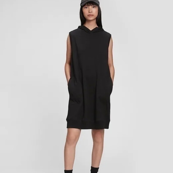 New Gap Tee Sweats Hoodie Dress Black Small Sleeveless - Picture 1 of 8